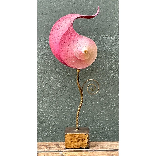 Vintage Italian Paper Nautilus Shell Lamp For Sale - Image 9 of 12