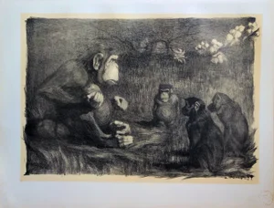 Paul Jouve, The Monkeys, The Judgment of Paris, Original Lithograph