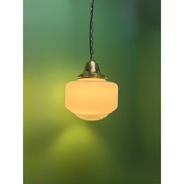 Opaline Pendant Lights with Diffusers, 1930s, Set of 2 For Sale - Image 6 of 11