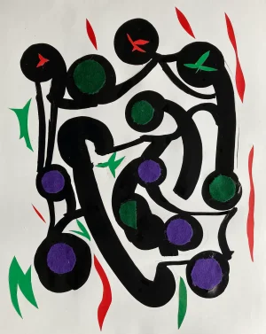 Abstract Floral Design Collage Ink Brush Felt by a Erik Sulander