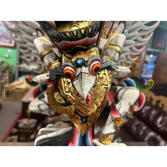 Large Hand-Carved Balinese Garuda Wood Statue Winged Hindu Figure For Sale - Image 9 of 11
