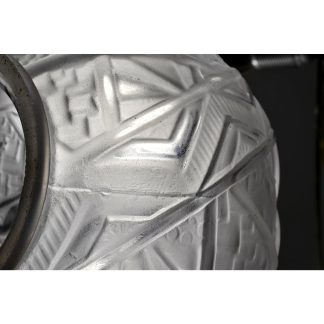 Pair of Muller Freres French Art Deco Flush Mounts - 1930s Frosted Glass & Nickeled Bronze For Sale - Image 9 of 10