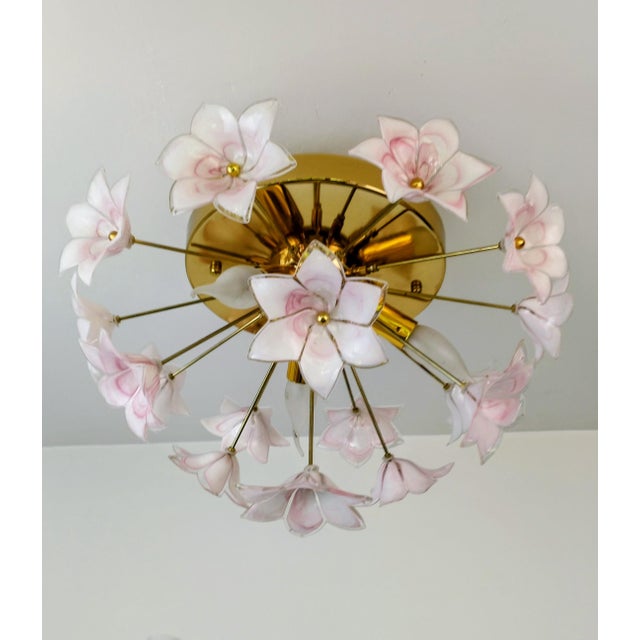 Murano Style Flush Mount Light Pink Flower Ceiling Light Glass Chandelier For Sale - Image 12 of 14