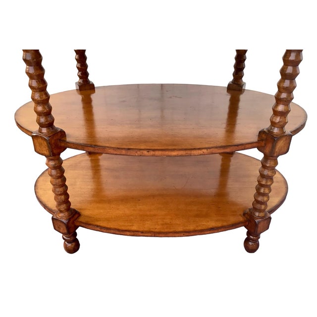 1970s Vintage Tall Oval Theodore Alexander Style Table With Turned Spindle Legs and Two Shelves For Sale - Image 11 of 12
