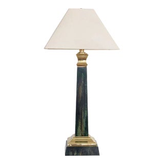 1980s Leeazanne Artisan Painted Green and Brass Lamp For Sale