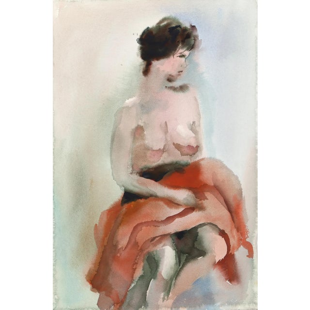 Contemporary Eve Nethercott, Seated Nude With Red Blanket (P1.3), Watercolor on Paper For Sale - Image 3 of 3