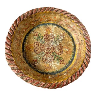 1940s Vintage Hand Painted Swedish Folk Art Dough Bowl For Sale