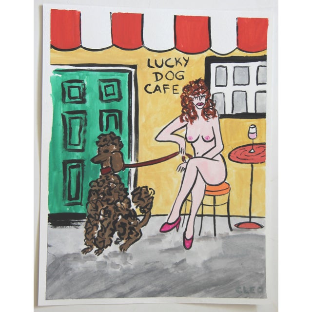 Cleo Plowden Dog Nude Poodle Tiger Seascape Impressionism Pop Art Surrealism Blue Beige Yellow Origina Painting by Cleo Plowden For Sale - Image 4 of 6