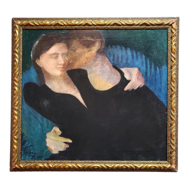 Elegant Midcentury Painting of Romantic Couple For Sale