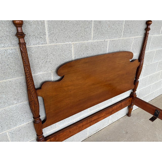 Description: Antique Mahogany Hand Carved Pineapple Poster Bed Frame. High Quality Craftsmanship, Original Finish. Normal...