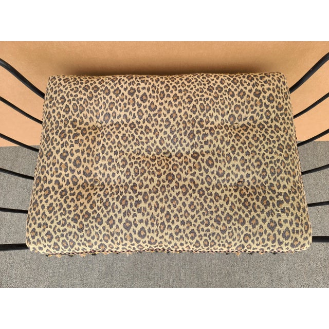 1970s Italian Scrolled Wrought Iron Bench With Tasseled Faux Leopard Cushion For Sale - Image 5 of 10