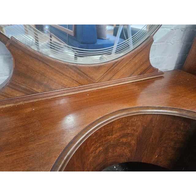 Art Deco 1930s Art Deco Waterfall Burl Wood Vanity With Circular Mirror For Sale - Image 3 of 12