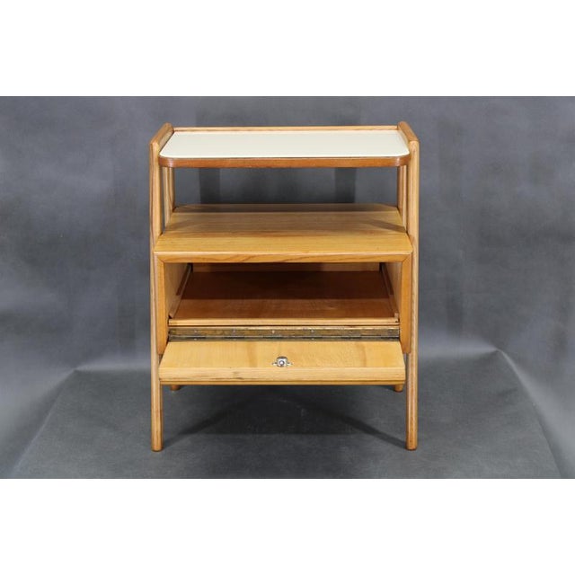 Mid-Century Modern Maple Nightstand with Milky Glass Shelf, 1960s For Sale - Image 6 of 16