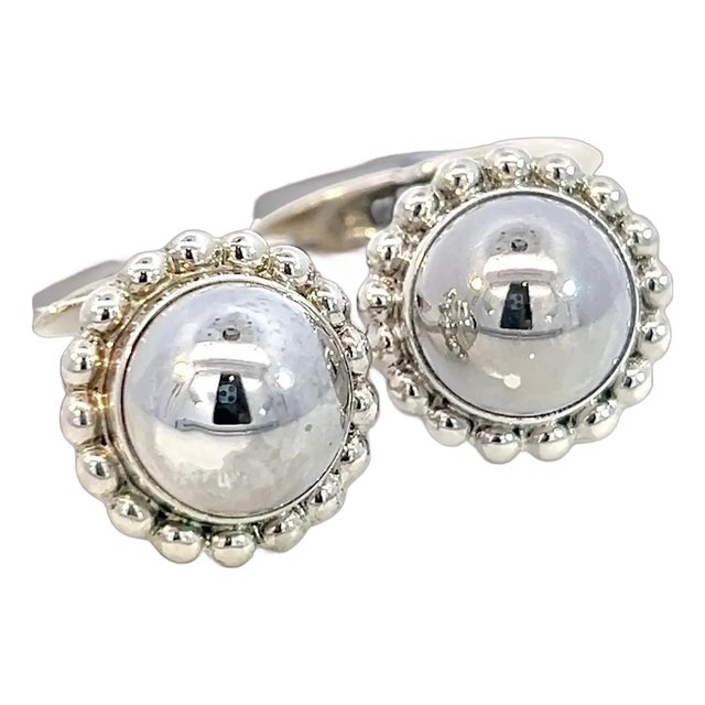 1990s Georg Jensen Estate Round Beaded Mens Cufflinks Silver, 2 Pieces For Sale
