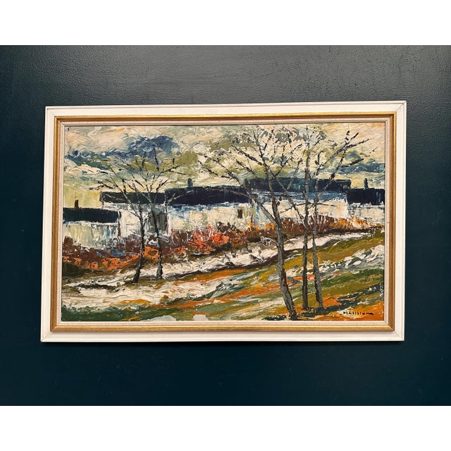 Stig Hallblom, Landscape with Houses and Trees, 1950s, Oil Painting on Panel, Framed For Sale - Image 18 of 18