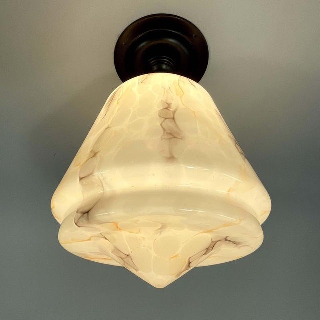 Art Deco Marbled Opaline and Brass Flush Mount, Germany, 1930s For Sale - Image 14 of 16