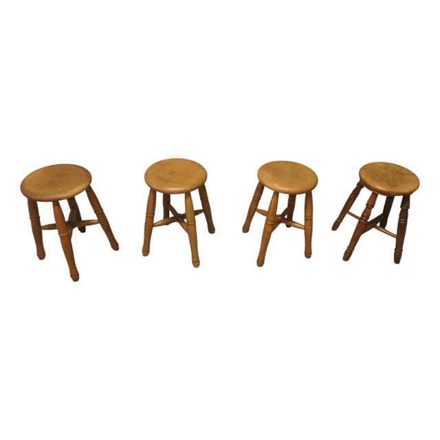 Victorian Farmhouse Kitchen Stools in Elm, Set of 4 For Sale