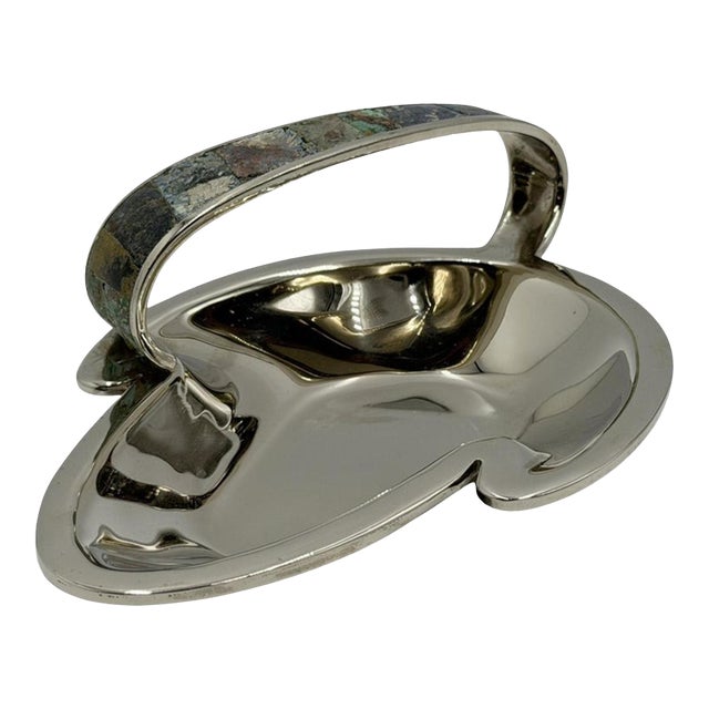 Los Castillo Taxco Silver Plate Malachite & Lapis Catchall Dish, Mexico 1960s For Sale