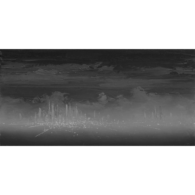 Imagination Towers Emptily by Todd Carpenter | Oil on Board abstract cityscape with towers For Sale