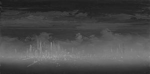 Imagination Towers Emptily by Todd Carpenter | Oil on Board abstract cityscape with towers