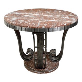 French Art Deco Wrought-Iron and Red Marble Center Table, Circa 1920 For Sale