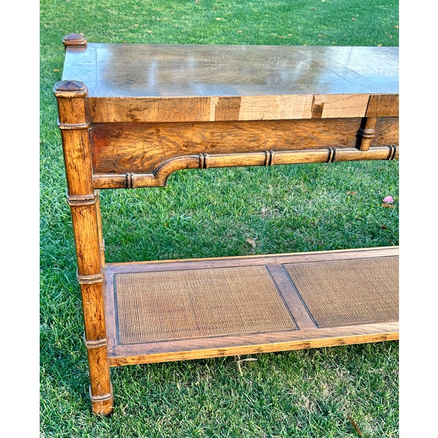 Wood Vintage Drexel Heritage Faux Bamboo and Cane Console Table For Sale - Image 7 of 9