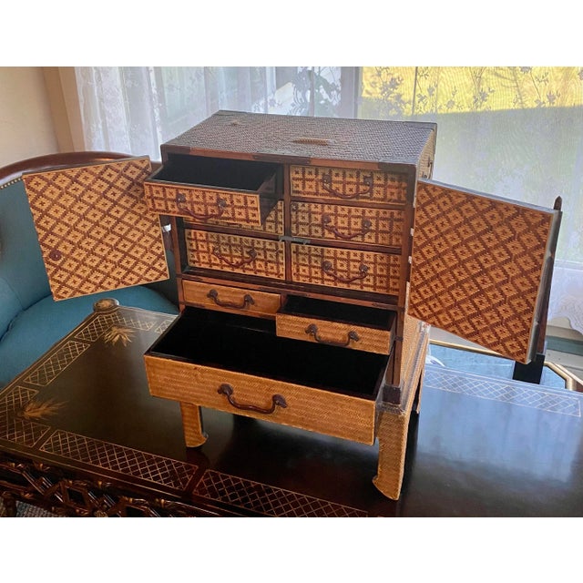 1950s Curved Leg Japanese Woven Bamboo Cabinet For Sale - Image 9 of 12