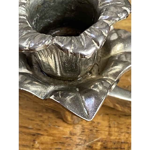 Metal Flower Candleholder with Lotus Flower Heart Ashtray with Removable Petals in Silver-Plated Metal, 1960s For Sale - Image 7 of 14