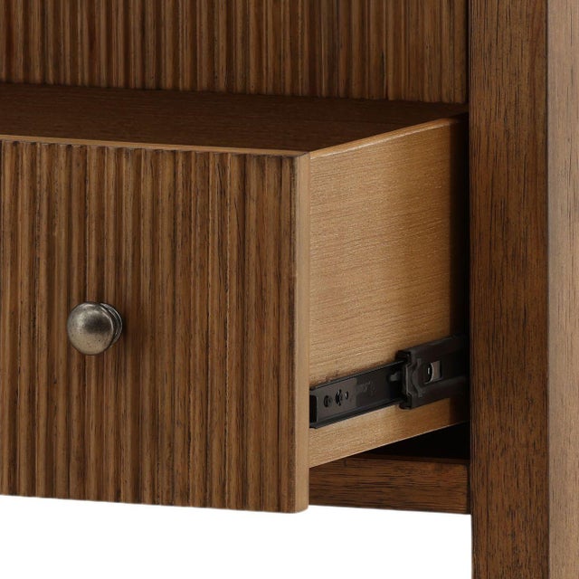 Brown Two-Drawer Carved Oak Organic Transitional Nightstand For Sale - Image 8 of 8