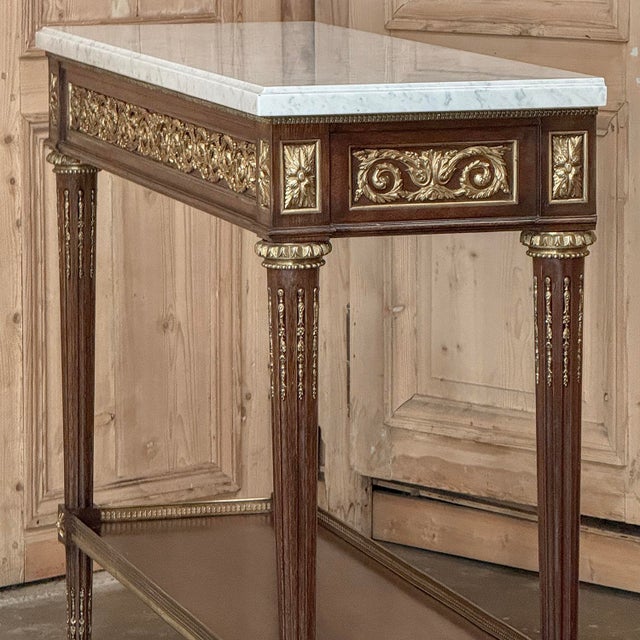 Antique French Louis XVI Mahogany Console Sofa Table With Carrara Marble For Sale - Image 13 of 18