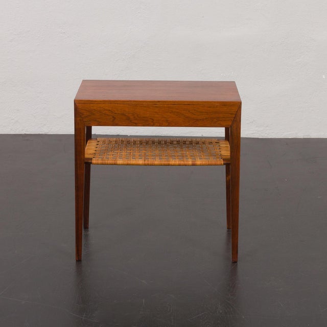 Simple yet elegant vintage side table designed by Severin Hansen for Haslev Mobelfrabrik in the 1960s. Original label...