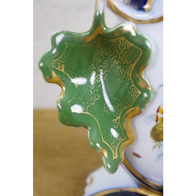 Blue Pair Antique Old Paris Hand Painted Cobalt Blue Gilt Gold Floral Porcelain Vases For Sale - Image 8 of 18