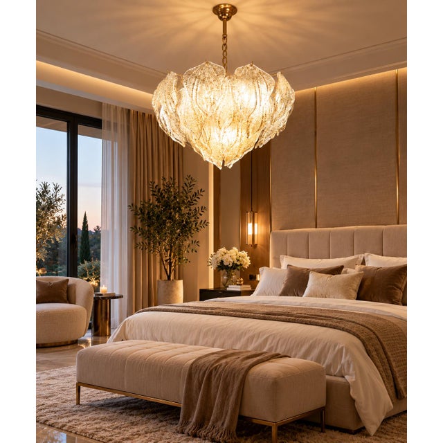 1980s 1980s Italian Amazing Large Murano Glass Gold Leaves Chandelier For Sale - Image 5 of 14