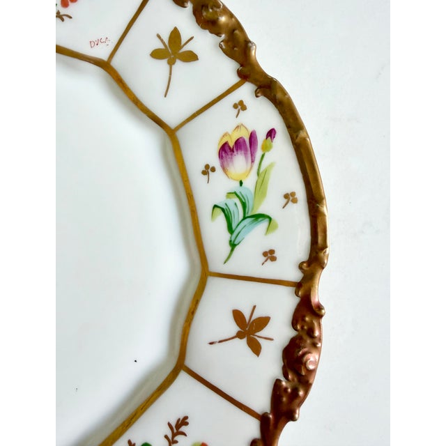 French Antique Hand Painted Limoges Botanical Plate For Sale - Image 3 of 6