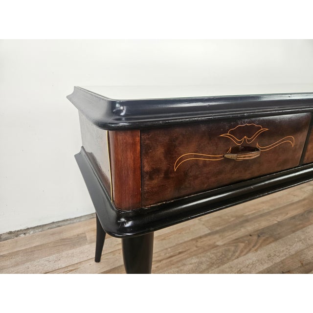 Black Mahogany-Paneled Entrance or Dressing Table with Mirrored Top, 1960 For Sale - Image 8 of 13