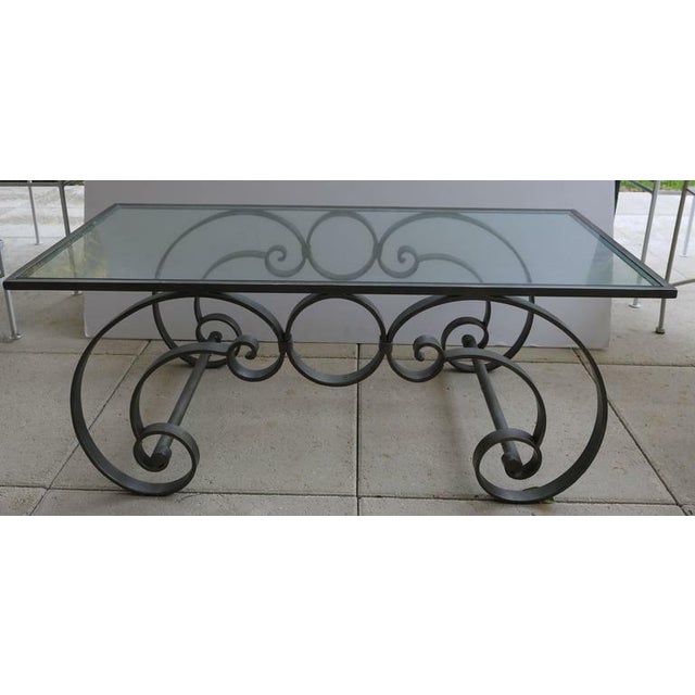 Mid-Century Modern Mid 20th Century Classic Scrolling Iron and Glass Cocktail Coffee Table For Sale - Image 3 of 8