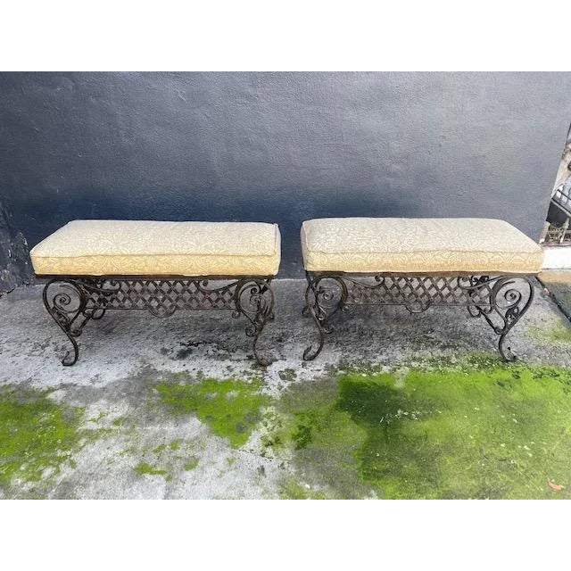 Pair Of 1900's French Iron Benches With Trelice Rosette Motif For Sale - Image 13 of 13
