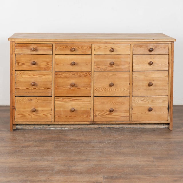 Farmhouse 19th Century Pine 16 Drawer Apothecary Counter Console For Sale - Image 3 of 15