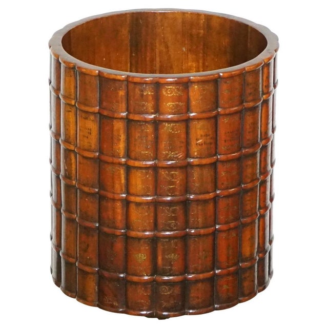 Vintage Theodore Alexander Leather Faux Book Waste Basket Office Bin For Sale - Image 10 of 10