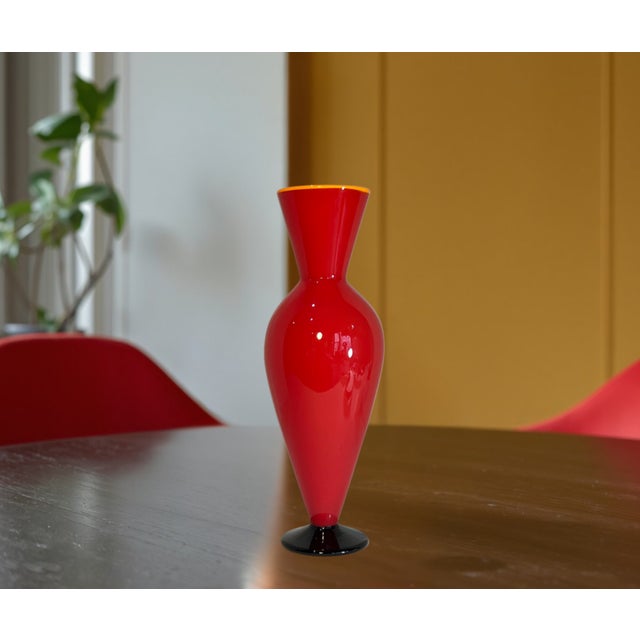 David Levi Signed Ibex 2004 Art Glass Red Vase For Sale - Image 11 of 14