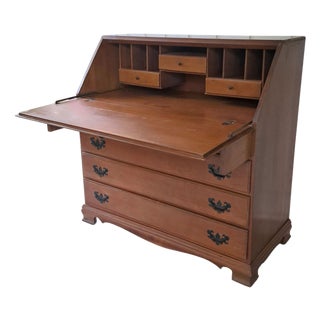 Antique Gov Winthrop Drop Front Secretary Desk Maple 4 Drawer Slant Front Chippendale Style For Sale