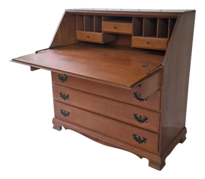 Antique Gov Winthrop Drop Front Secretary Desk Maple 4 Drawer Slant Front Chippendale Style