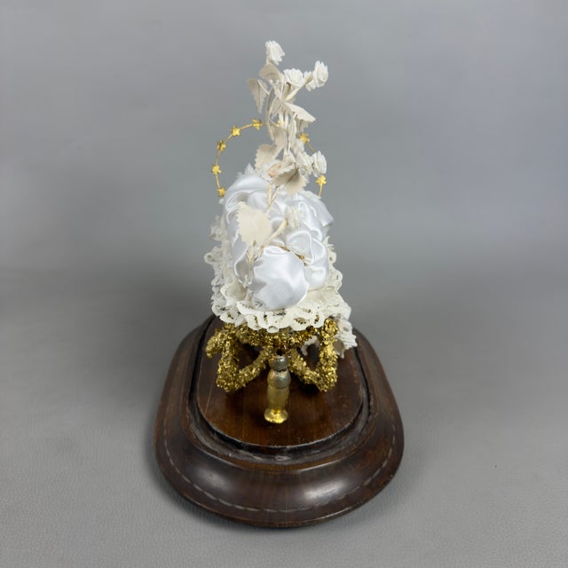 Vintage Mary Child in Bell Wax Golden Cradle with Wooden Base, 1950s For Sale - Image 4 of 12