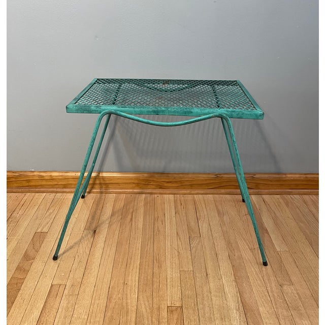 Blue 1960s One Woodard Attributed Wrought Iron Garden Outdoor End Table MCM Patio For Sale - Image 8 of 8