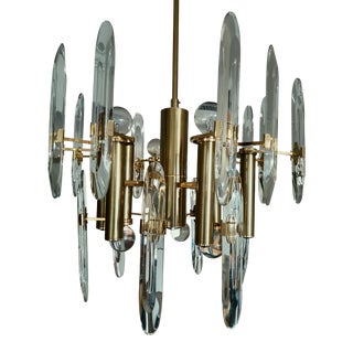 1970s Scolari Lead Crystal and Brass Chandelier For Sale