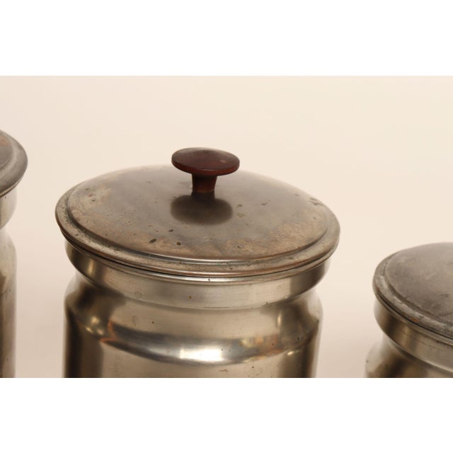 Silver Set of Four Vintage Portuguese Metal Lidded Graduated Nesting Canisters / Jars by Tagus For Sale - Image 8 of 18