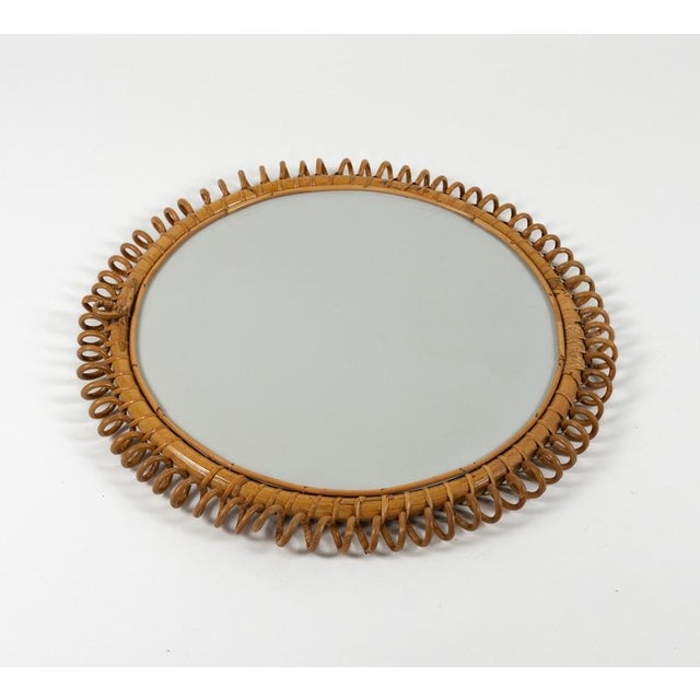 Mid-Century Round Rattan and Bamboo Wall Mirror in the style of Franco Albini, Italy, 1960s For Sale - Image 11 of 12