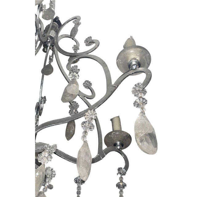 Italian 1950's Italian Silvered Wrought Iron and Rock Crystal Chandelier For Sale - Image 3 of 6