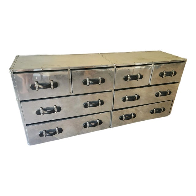 Restoration Hardware Aviator Aluminum 9-Drawer Dresser For Sale