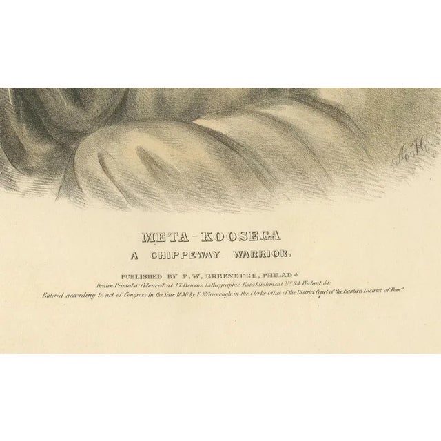 Ojibwe Warrior Portrait, Meta-Koosega, Hand-Colored Lithograph, 1838 For Sale - Image 4 of 12